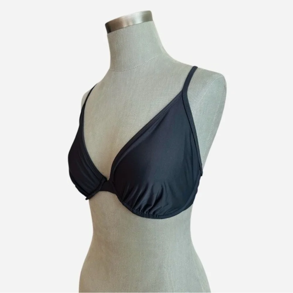 WINGS Black Nylon Spandex DD Cup Drawstring Swim Bra Top Womens Swimwear VG
